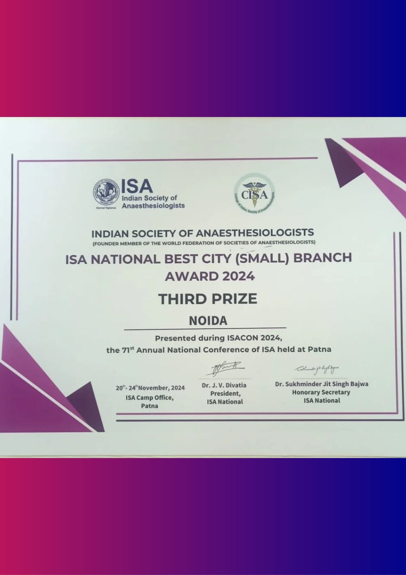 ISA UP State - Achievement 3rd prize in Best City Branch