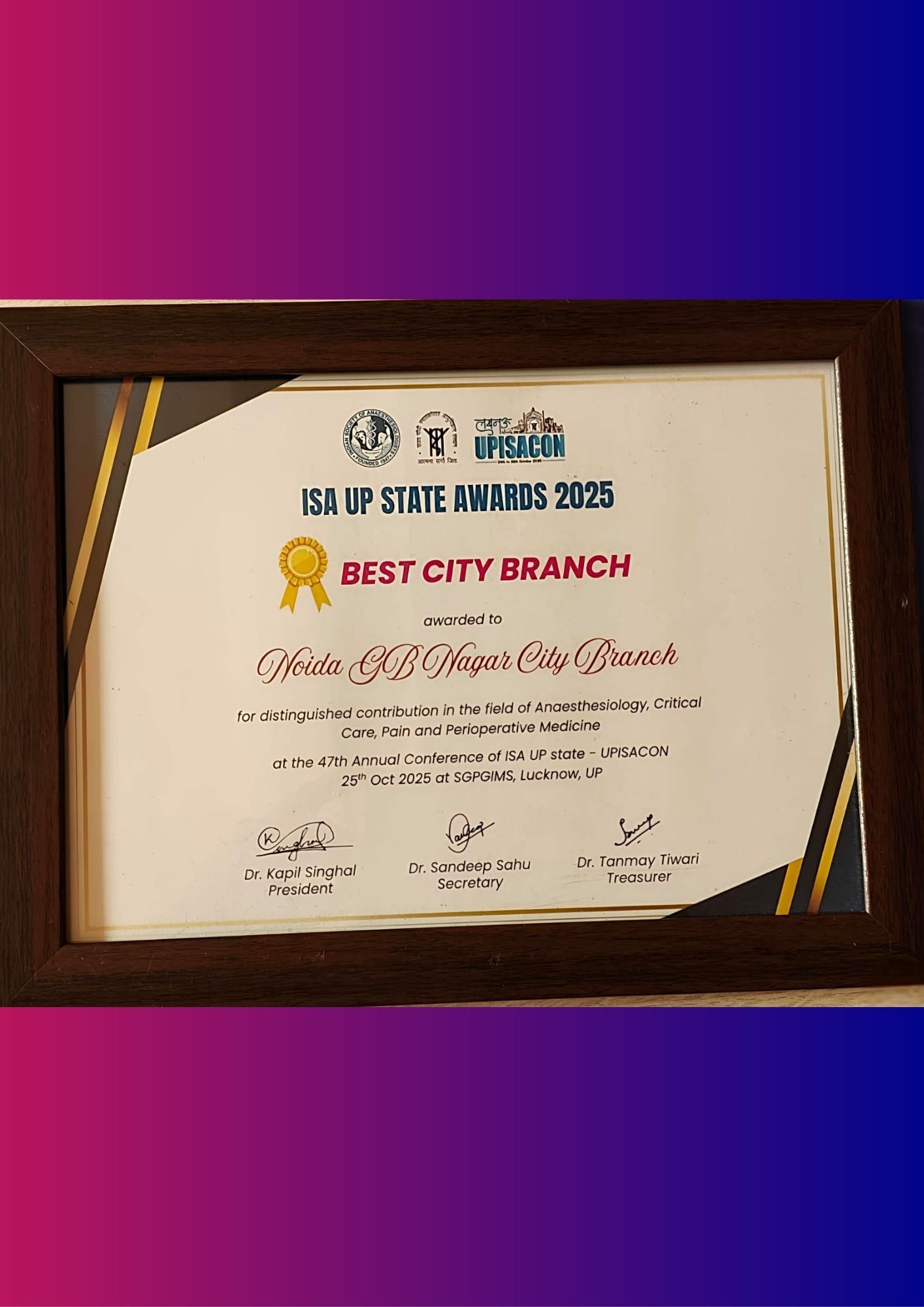 ISA UP State - Achievement Best City Branch Award